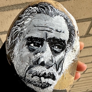 Hand-Painted Charles Bukowski Portrait Stone - Acrylic Art
