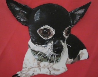 ¡Vendido!  ¡Perro Chihuahua en cuero! También en 3D! Cuelga 19 x 21