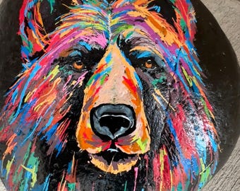 Bear!.. colorful original painting on large rock!
