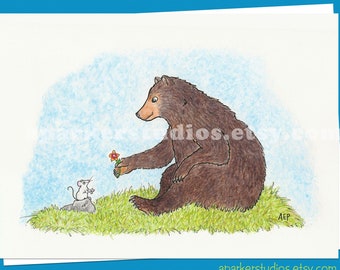 You are loved card with bear and mouse. Card for anyone. You are loved illustrated card with illustrated animals. Card for child