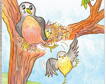 Funny Mothers Day Card, Mothers Day card from daughter, mothers days card from son, card with Robins, mothers day card with birds, animals