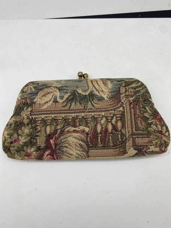 Vintage Petit Point Courting Couple Clutch Purse - image 2