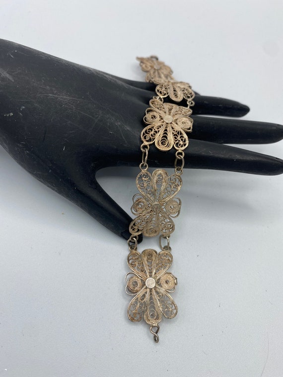 Vintage Sterling Silver Cannetille Floral Bracelet