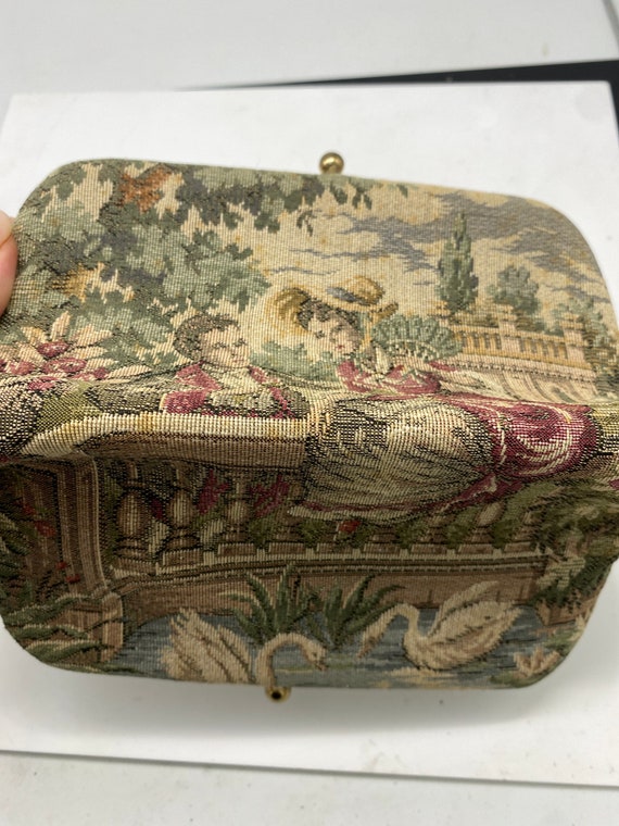 Vintage Petit Point Courting Couple Clutch Purse - image 3