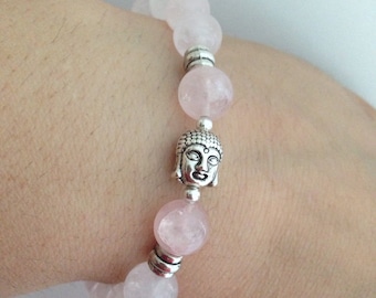 Bracelet bouddha en quartz rose, cadeau bijoux pour la fête des mères
