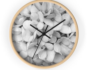 Horloge murale fleur d'hortensia, décoration botanique minimaliste pour la maison