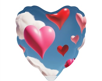 Ballons coeurs flottants roses et rouges dans les nuages, en forme de coeur, cadeau de Saint-Valentin, cadeau romantique