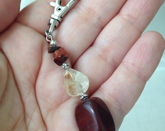 KEYCHAIN (KC011) Stone keychain in brecciated Jasper and citrine, purse jewelry , purse charm, zipper pull