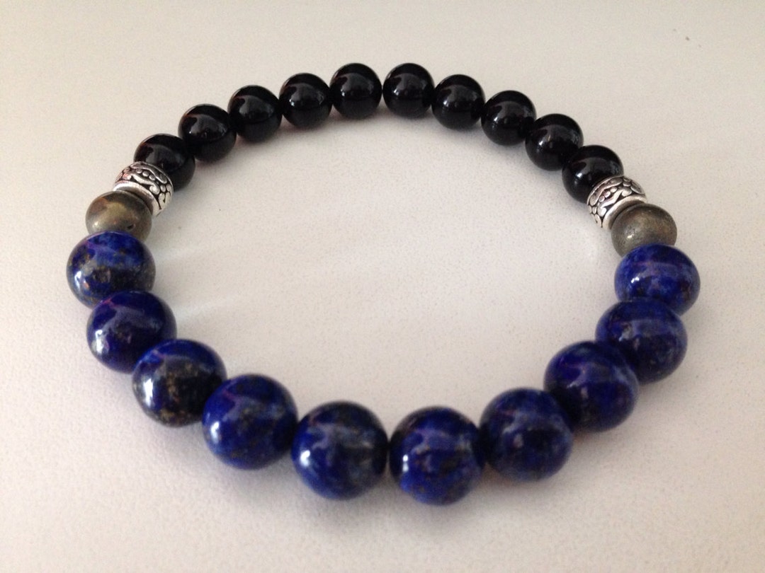 Men's Bracelet B214 Lapis Lazuli, Black Onyx and Pyrite, Protection ...