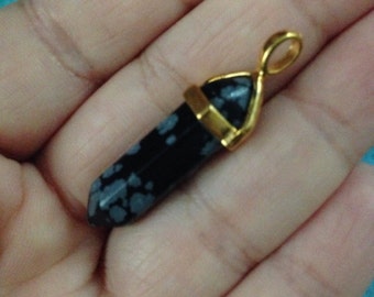 Pendentif flocon de neige en obsidienne, bélière dorée, pierre naturelle