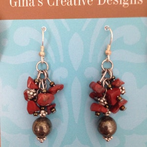 STONE EARRINGS (E019) Red Jasper and pyrite earrings, cluster grape style drop earrings, stone jewelry, natural stone earrings