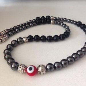 EVIL EYE (N014) necklace with black onyx and hematite, protection jewelry, men's necklace, natural stone jewelry, stone necklace