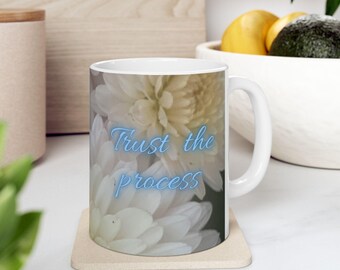 Mug en céramique chrysanthème, citation inspirante, tasse à café florale