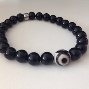 Tibetische Achat (B069) augenarmband mit schwarzem Onyx, Schutz, Schmuck, Stein Armband