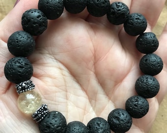 Bracelet homme pierre de lave avec citrine