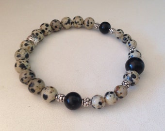 Bracelet en jais et jaspe dalmatien, bijoux pour homme