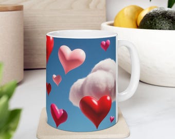 Mug en céramique nuages et coeurs, cadeau de Saint-Valentin