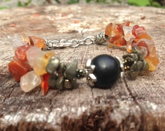 Bracelet shungite cornaline et pyrite - bijoux en pierre naturelle, protection contre les CEM