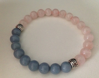 Bracelet de perles de quartz rose et d'angélite