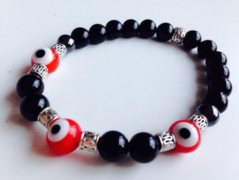 Pulsera B200 rojo mal de ojo protección hombres hematites | Etsy