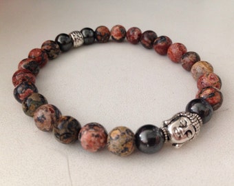 Bracelet bouddha léopard pour homme en jaspe, hématite de masse, bijoux zen