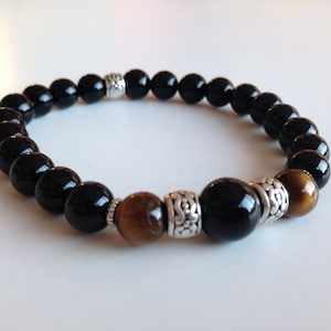 Men&#39;s bracelet (B177) in black onyx and tiger eye, protection stones, men&#39;s mala bracelet, stone bracelet, stone jewelry