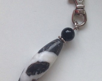 STONE KEYCHAIN (KC002), Black onyx and Zebra Jasper keychain, purse charm, zipper pull, stone key chain,  purse jewelry