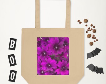 Sac fourre-tout en coton bio à fleurs mauves, mode durable