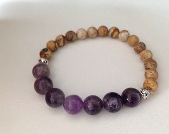 AMETHYST bracelet (B050) LADIES bracelet in Amethyst and Picture Jasper, stone bracelet, February birthstone, stone jewelry