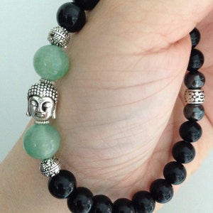 BRACELET (B082) Men&#39;s bracelet, serene Buddha with green aventurine, hematite and black onyx, zen jewelry, stone bracelet, meditation stones
