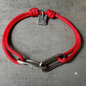 Sterling Silver Links Adjustable Red Paracord Bracelet – Handmade Minimalist Unisex Design