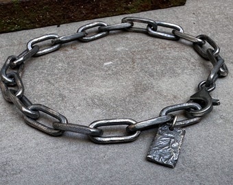 Pulsera de plata de ley de eslabón de cadena hecha a mano, pulsera de plata maciza modernista brutalista unisex
