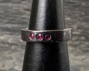 Ruby Sterling Silver Ring, Flush Set Ruby Ring, Contemporary Ruby Ring