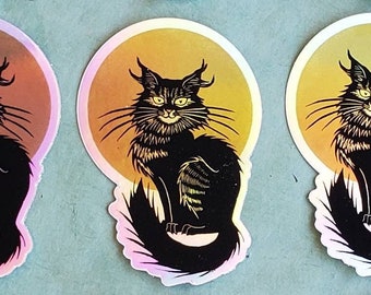 Zwarte kat vinyl sticker voor waterflessen, auto, laptop, notebooks