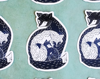 Pegatina de vinilo de la familia Fox: ilustración original, calcomanía para portátil