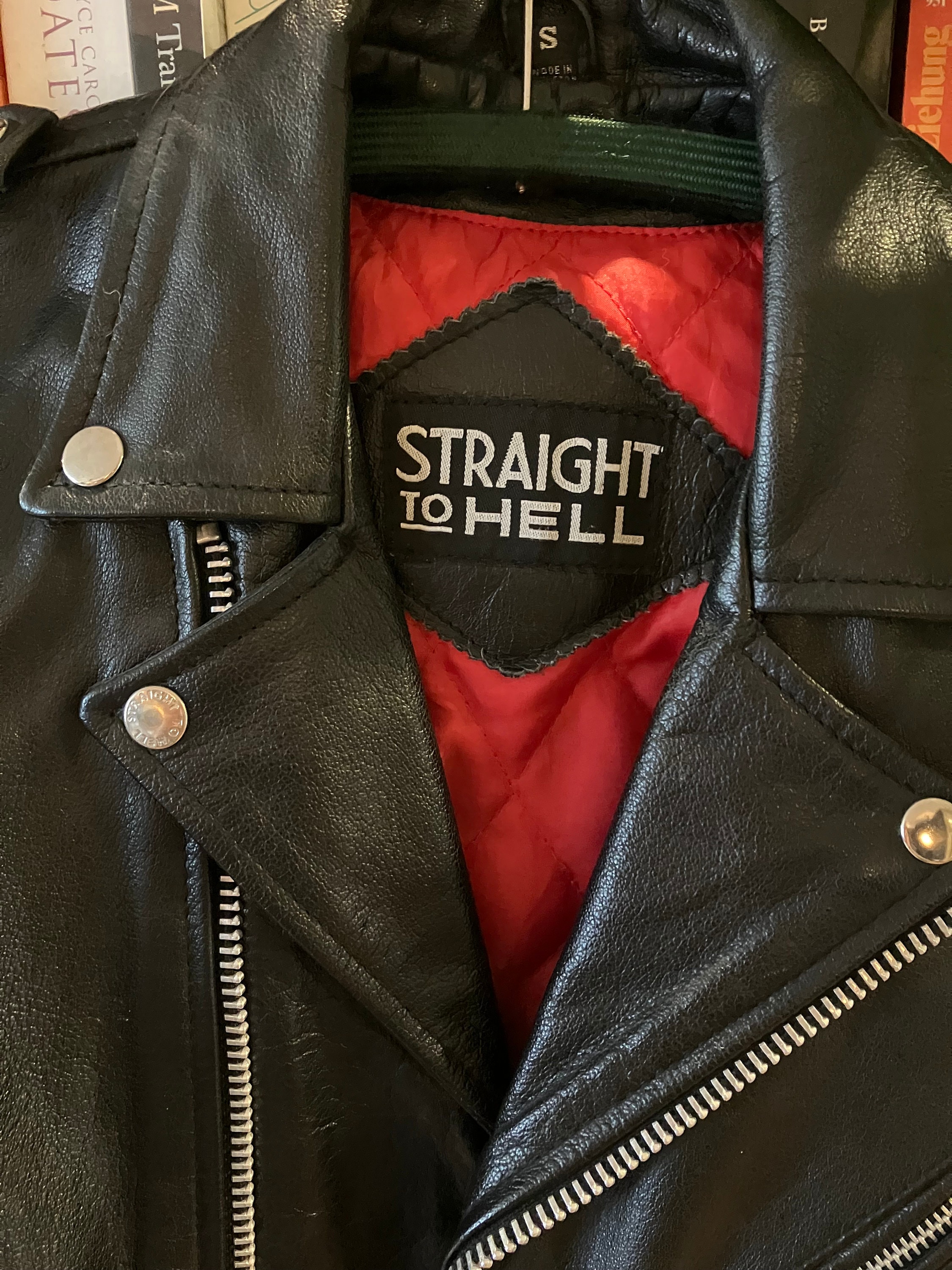 STRAIGHT TO HELL Biker Leather Jacket Mc Red Lining 