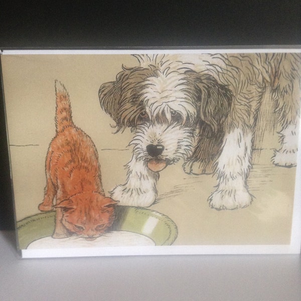 What About Me? - Cute Vintage Card Repro Featuring Dog and Cat