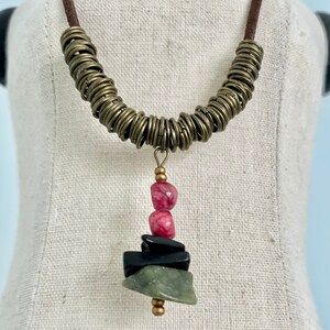 Natural Stone Bead Pendant Necklace | Semi-Precious Stone Beads on Cord | Boho Sundance Style | Gift for Her