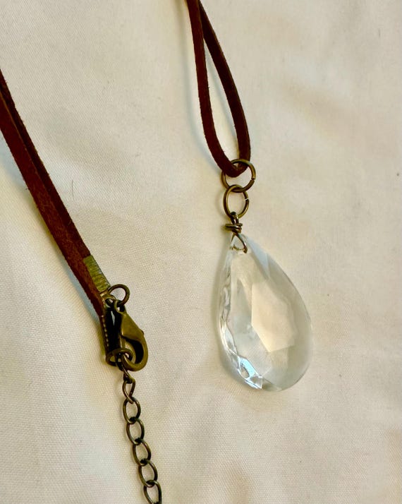 Vintage Rhinestone Bib Necklace, Teal Blue Jade G… - image 8