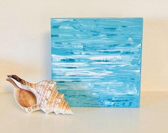 Sea Glass Abstract Painting – Turquoise Coastal Acrylic Art on Wood
