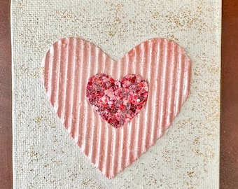 Mini Valentine Canvas: Jeweled Heart Collage, Handmade Mixed Media Art
