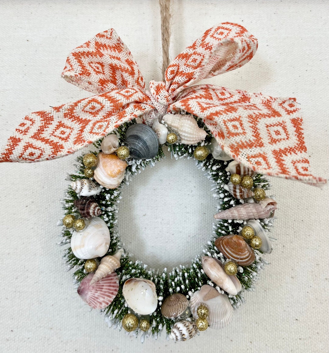 Mini Shell Bottle Brush Wreath | Natural Shell Ornament | Boho Beach ...