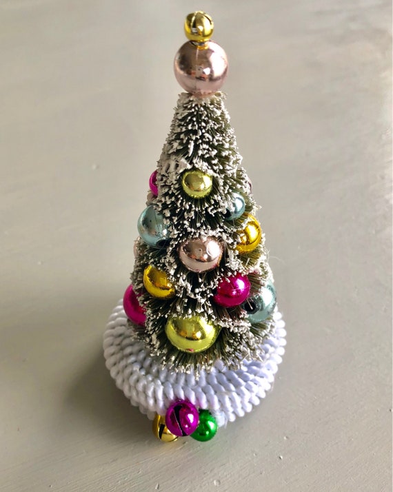 Vintage Bottle Brush Tree Beaded Mini Christmas Tree Up Etsy