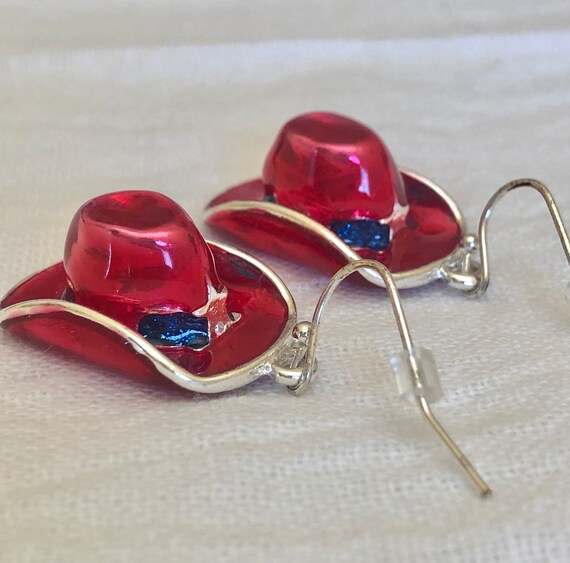 Cowboy Hat Earrings. Silver Charm Earrings. Red Enamel Painted Etsy
