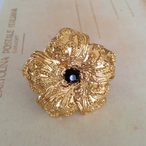 Gold Flower Rhinestone Ring -  Floral Statement Bling Ring - Unique Romantic Gift for Her