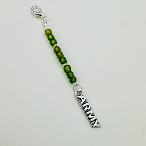 Army Charm Bead Dangle. Purse Charm. Long Army Pendant. Add On Chain. Army Wife, Army Mom, Deployment Gift.