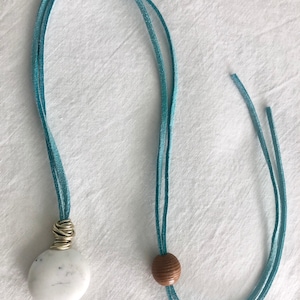Chunky Howlite Stone Pendant on Turquoise Cord | Wire Wrapped Summer Necklace | Sundance Style Gift for Her