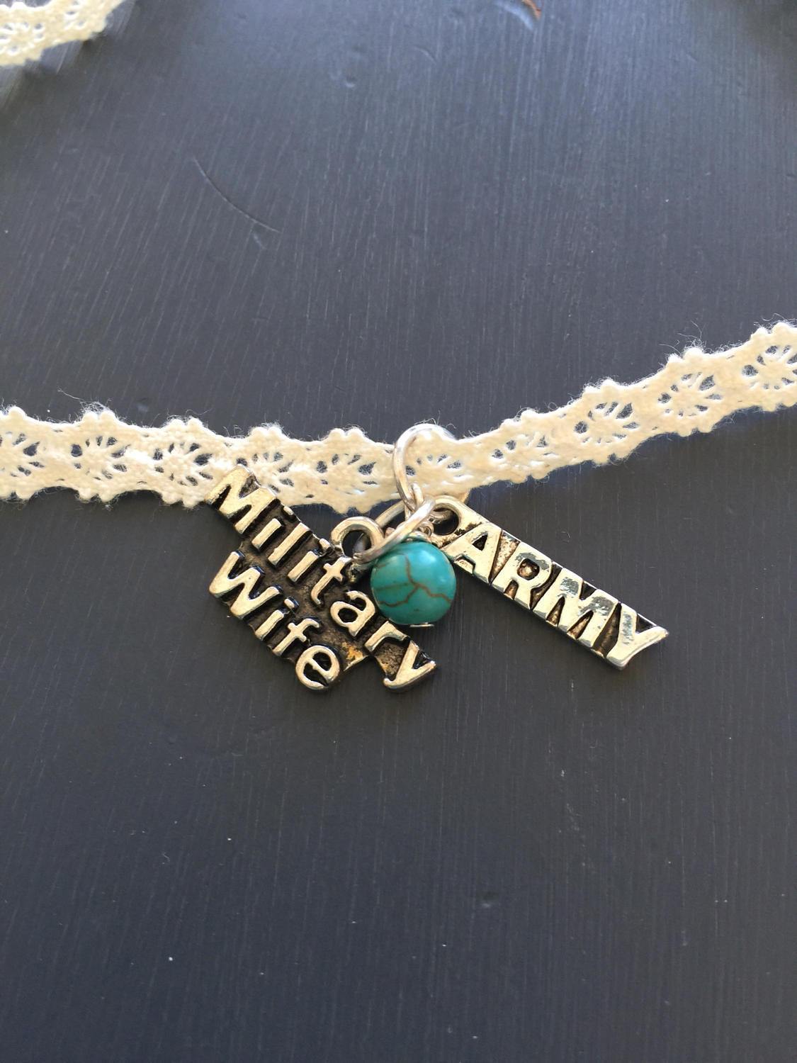 Army Military Wife Necklace. Silver Charms Turquoise Bead Etsy