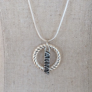 925 Sterling Silver Military Necklace. Army Charms Eternity Hoop. Army Mom, Army Wife, Deployment Gift