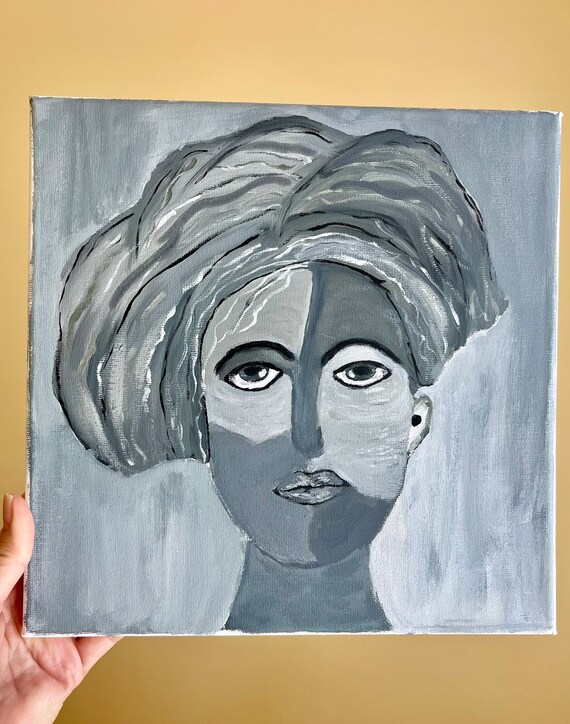 Abstract Original Face Painting. Contemporary Portrait. Grey Etsy